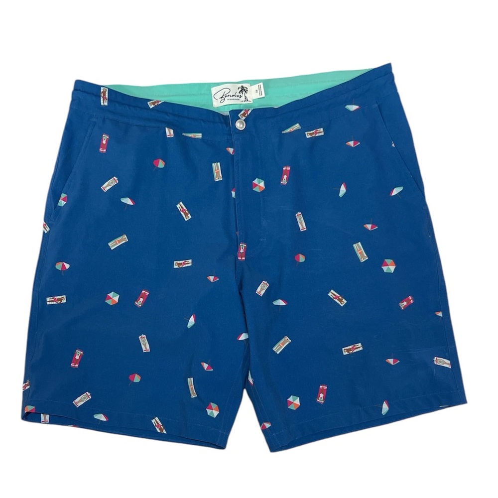 Bonobos Riviera blue Recycled Boardshorts novelty print pool beach shorts Sz 35